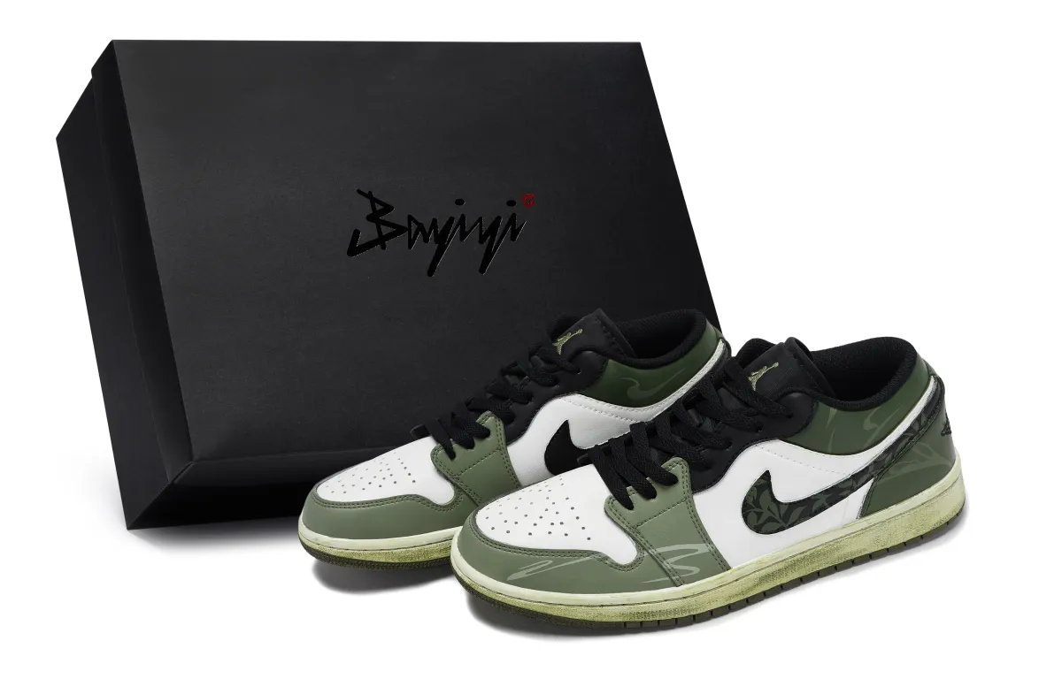 Jordan Air Jordan 1 Longjing, Special Shoe Box Abrasion Resistant Low top Vintage Basketball Shoes Unisex