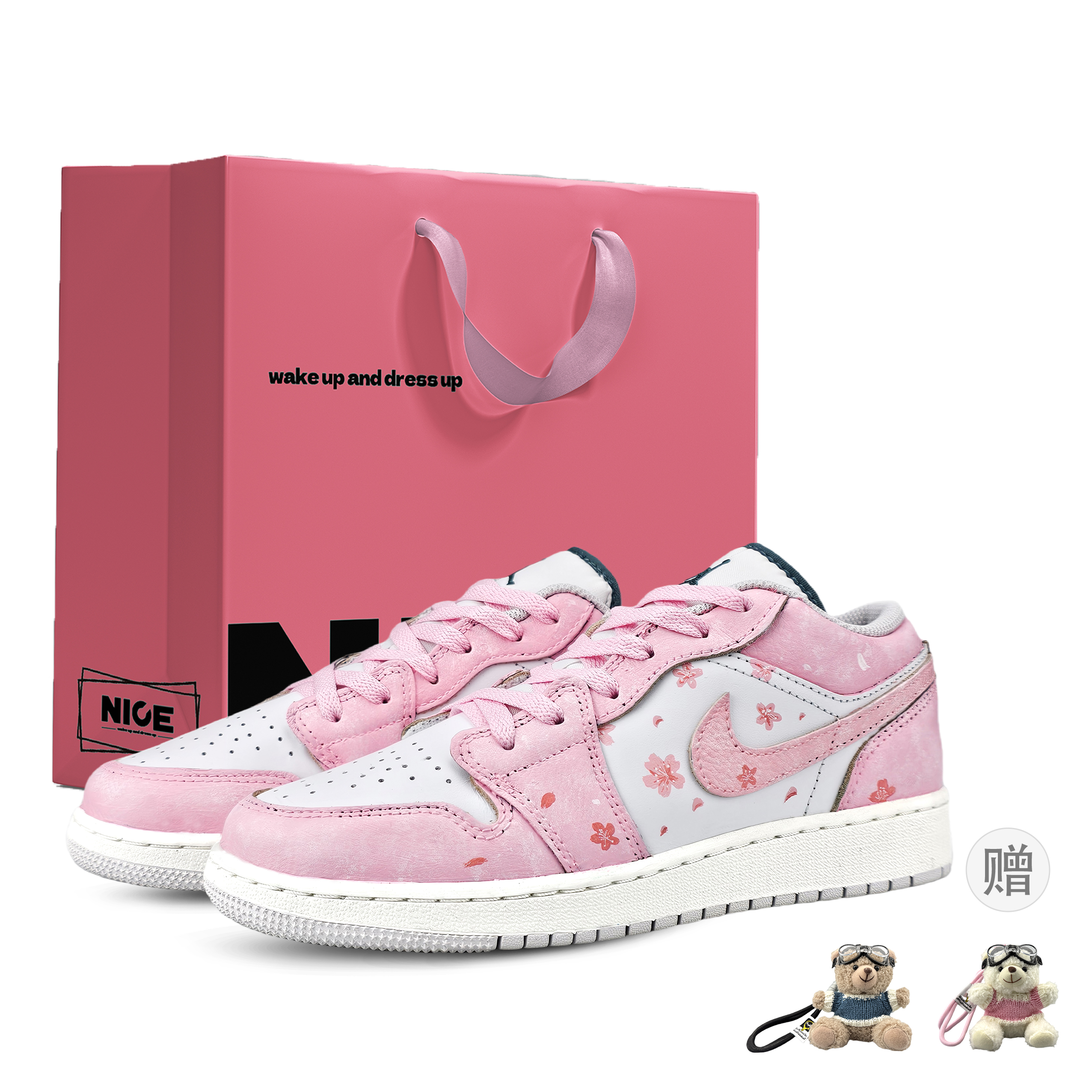 Jordan Air Jordan 1 Low top Vintage Basketball Shoes Unisex Pink White