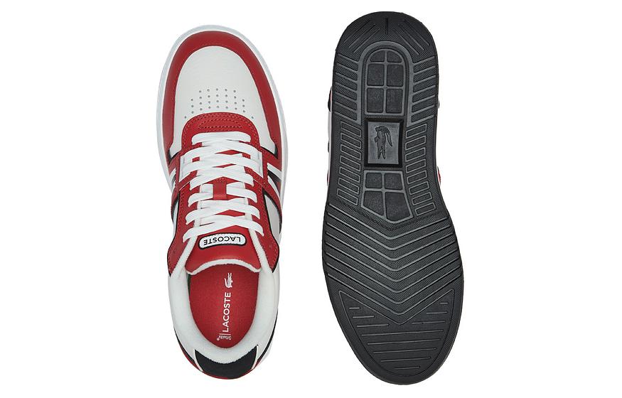 LACOSTE Leather Low top Skateboard Shoes Men's White Red