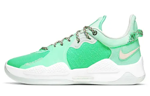 Nike PG 5 Play for the Future Play for the Future All-Star Round Toe Lace Fabric Synthetic Leather Shock Absorbing Anti-Slip Wear Resistant Low Top Practical Basketball Shoes Men's White Green Foreign Version