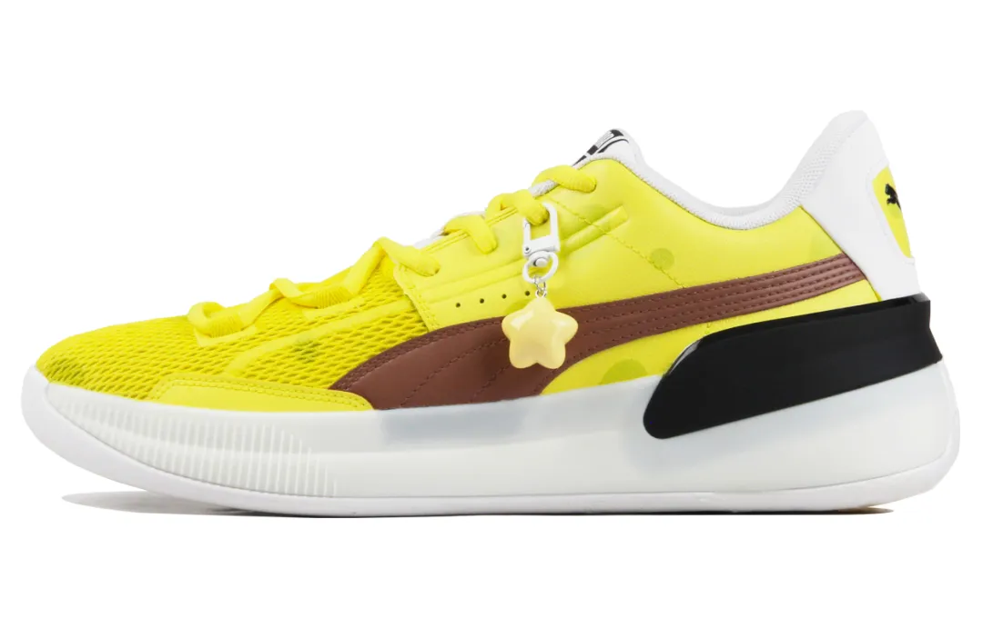 PUMA Clyde Hardwood Basketball Shoes Men's Low Top Yellow/Brown