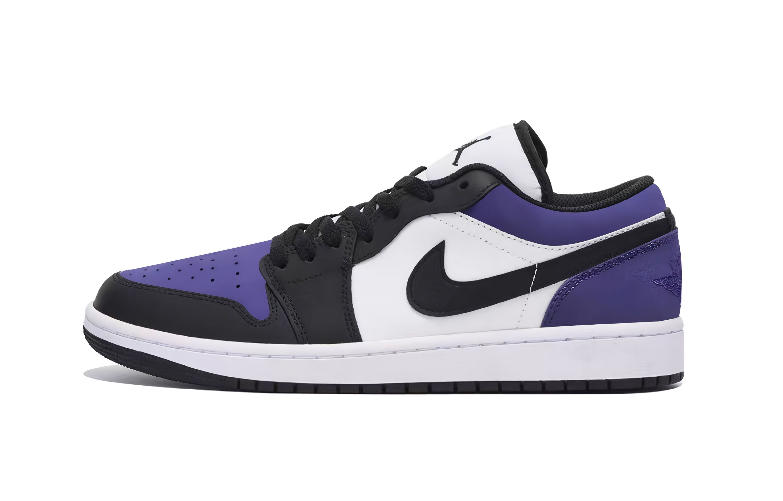 Jordan Air Jordan 1 Leather Cushioning, Wear Resistant Low top Vintage Basketball Shoes Men’s Black Purple