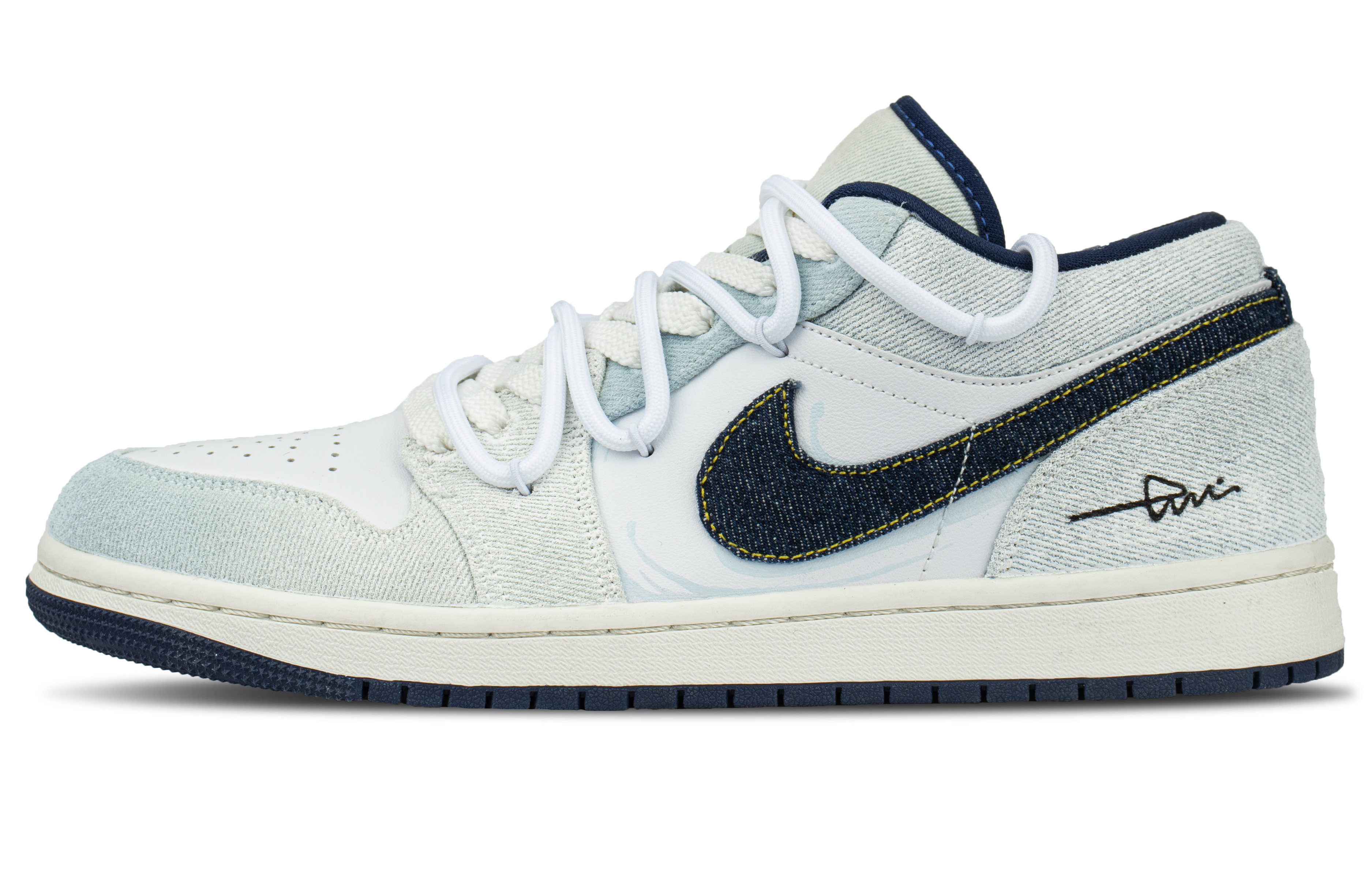 Jordan Air Jordan 1 Fabric Abrasion Resistant Abrasion Resistant Low top Vintage Basketball Shoes Men’s Light Blue