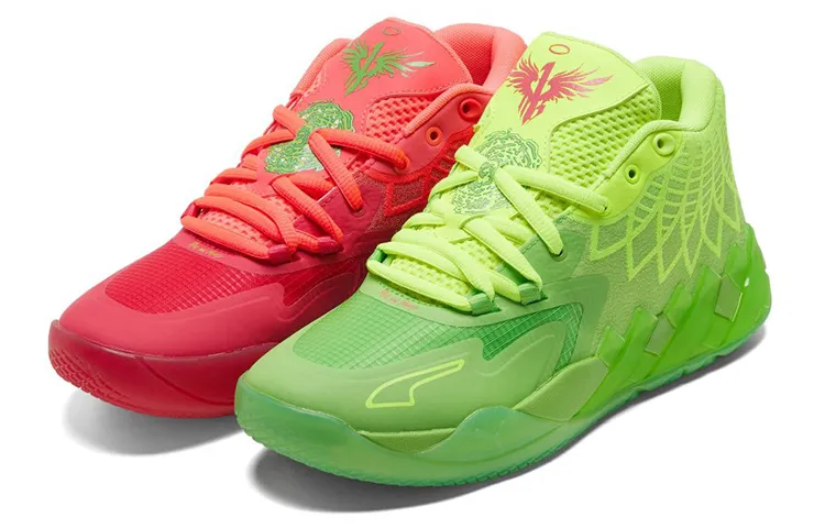 PUMA x Rick And Morty MB.01 LaMelo Ball 1 Mid top Performance Basketball Shoes Unisex Red Green Mismatched