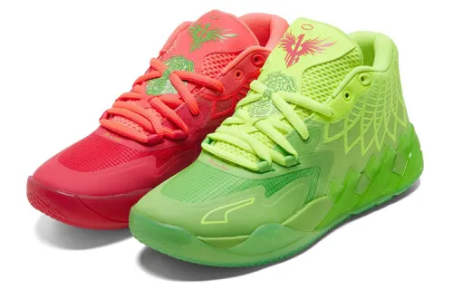 Rick and Morty x PUMA MB.01 LaMelo Ball generation round toe lace-up mid-top practical basketball shoes men and women same style red and green mandarin ducks