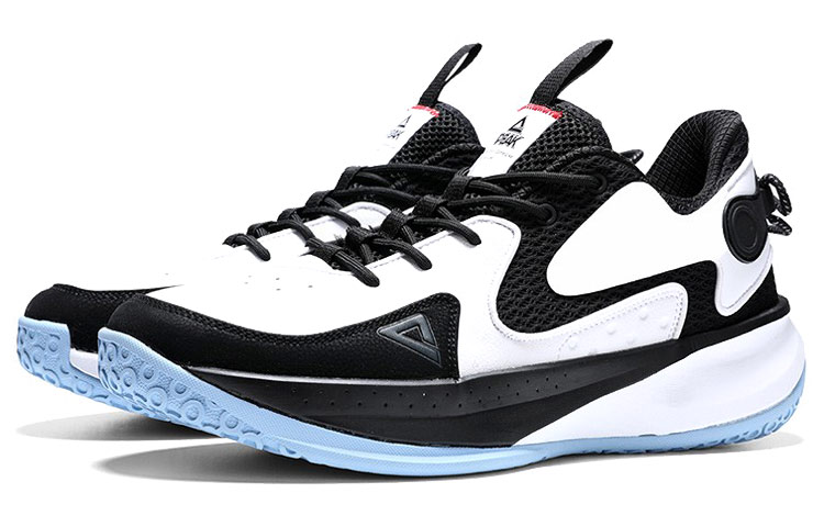 PEAK Leather Cushioning Slip Resistant Abrasion Resistant Lightweight Low top Basketball Shoes Men’s Black White