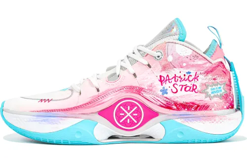 Li Ning Synthetic Leather Cushioning Rebound Cushioning Rebound Low top Basketball Shoes Men's Pink Yellow Mismatched