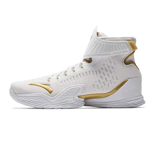 Anta KT3 Cushioning Slip Resistant High top Basketball Shoes Men's White Gold