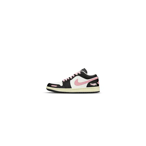 Jordan Air Jordan 1 Slip Resistant Abrasion Resistant Low top Vintage Basketball Shoes Women's Black White Pink