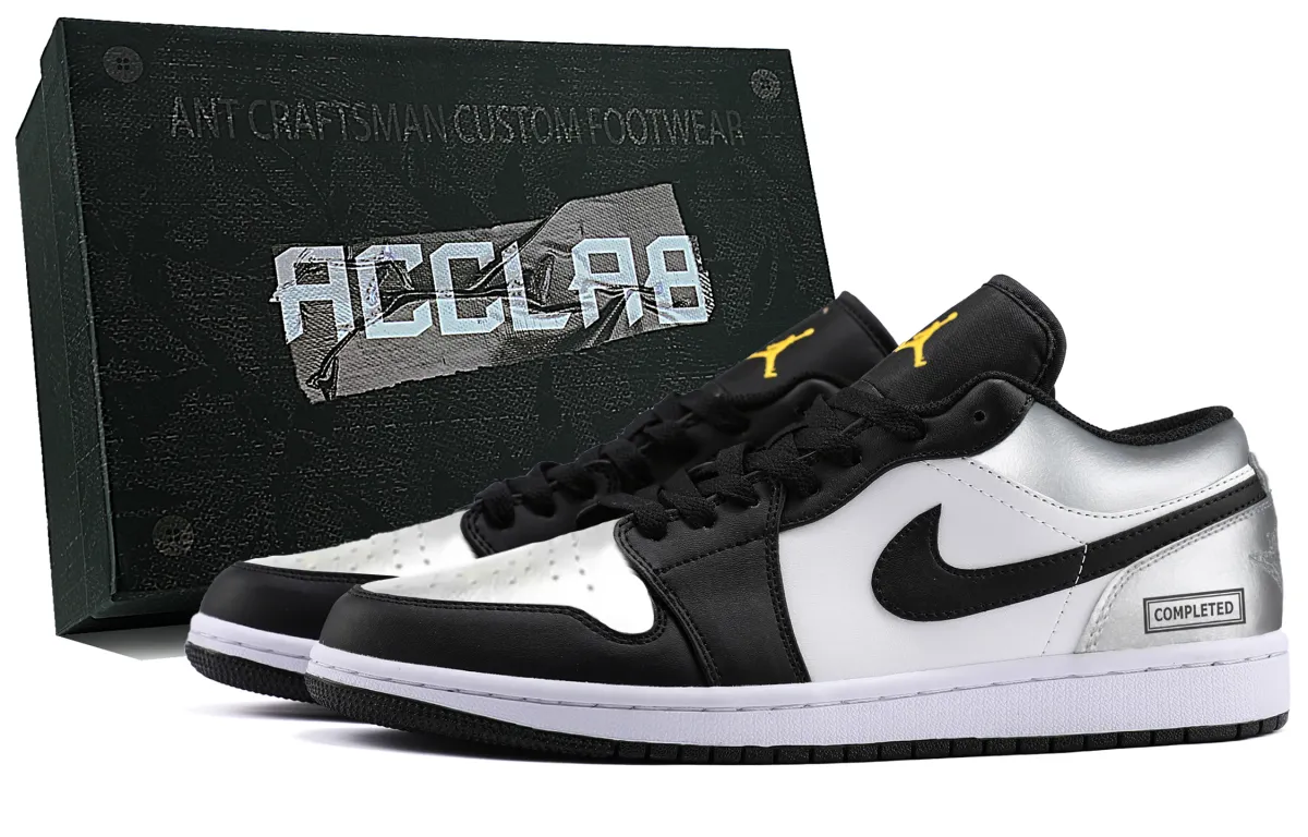 Jordan 1 Abrasion Resistant Low top Vintage Basketball Shoes Unisex Liquid Silver