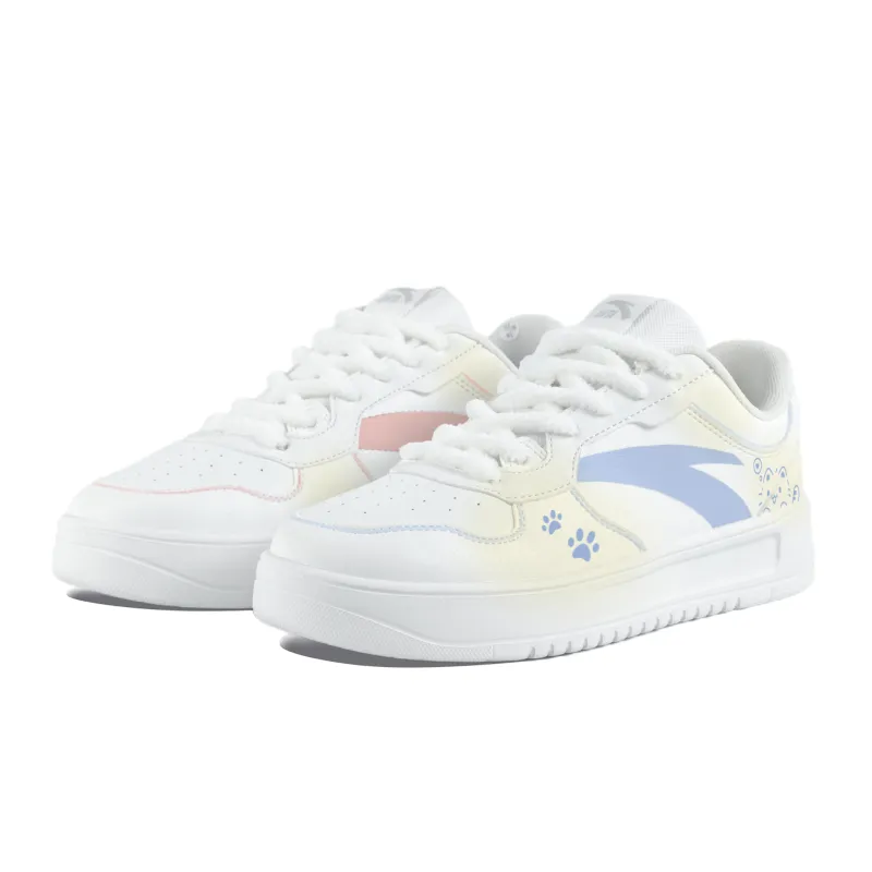 Anta Easy Synthetic Leather Slip Resistant Abrasion Resistant Low top Skateboard Shoes Unisex Blue Pink Mismatched