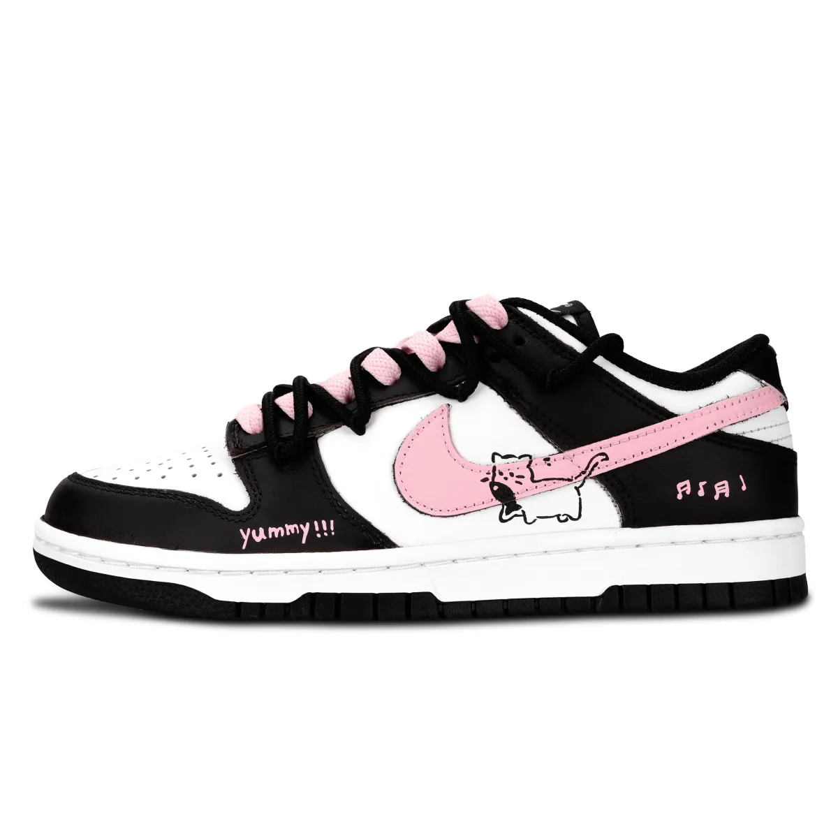 Nike Dunk Black White, Pink Cat Dream Abrasion Resistant Abrasion Resistant Low top Skateboard Shoes Unisex Pink