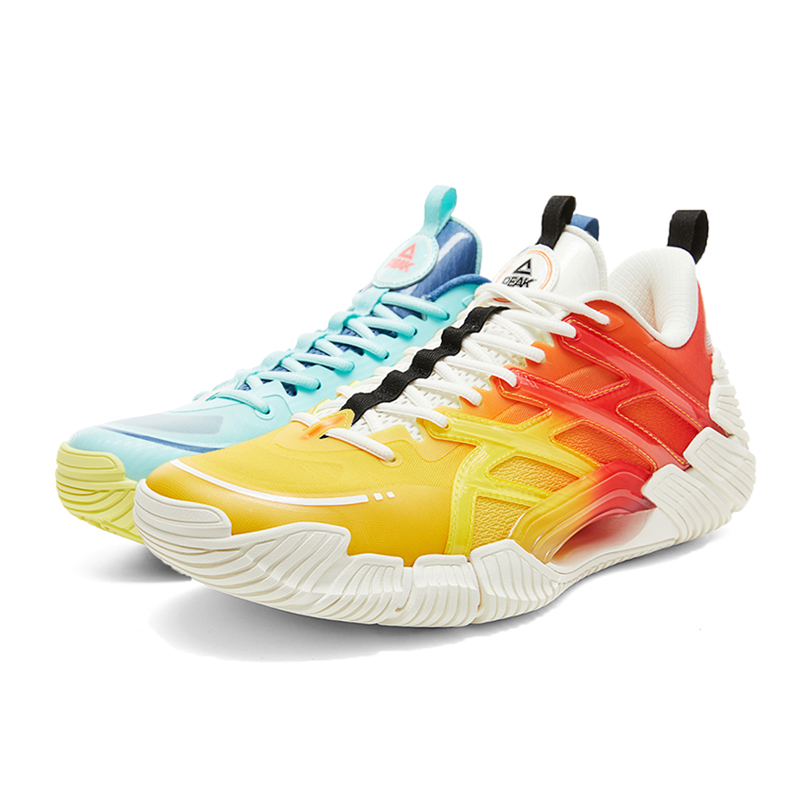 PEAK State Pole Cushioning Slip Resistant Abrasion Resistant Low top Basketball Shoes Men’s Yellow Blue Mismatched