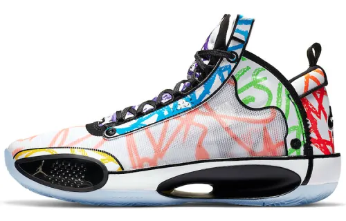 Zion Williamson x Jordan Air Jordan 34 Noah PE crayon graffiti shock-absorbing wear-resistant mid-top practical basketball shoes men's white