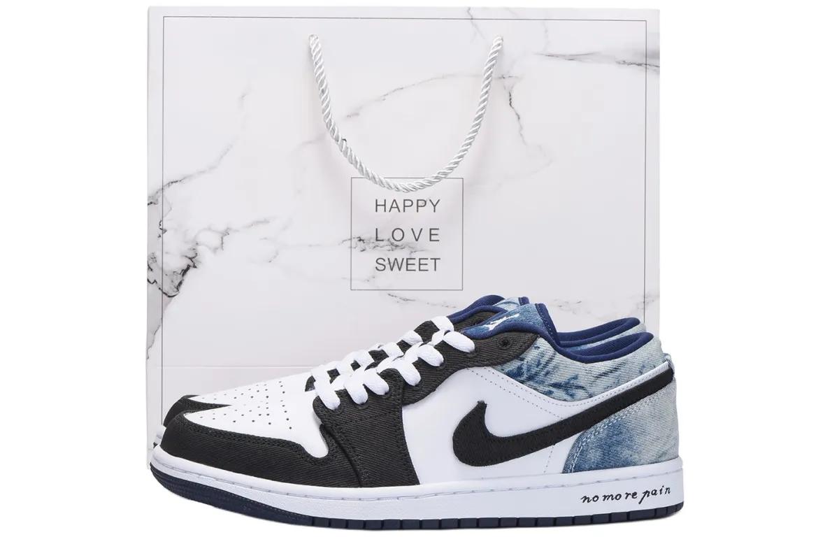 Jordan Air Jordan 1 Slip Resistant Abrasion Resistant Low top Vintage Basketball Shoes Men's Blue White