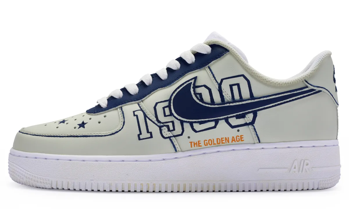 Nike Air Force 1 Slip Resistant Slip Resistant Low top Skateboard Shoes Men's Beige White Blue