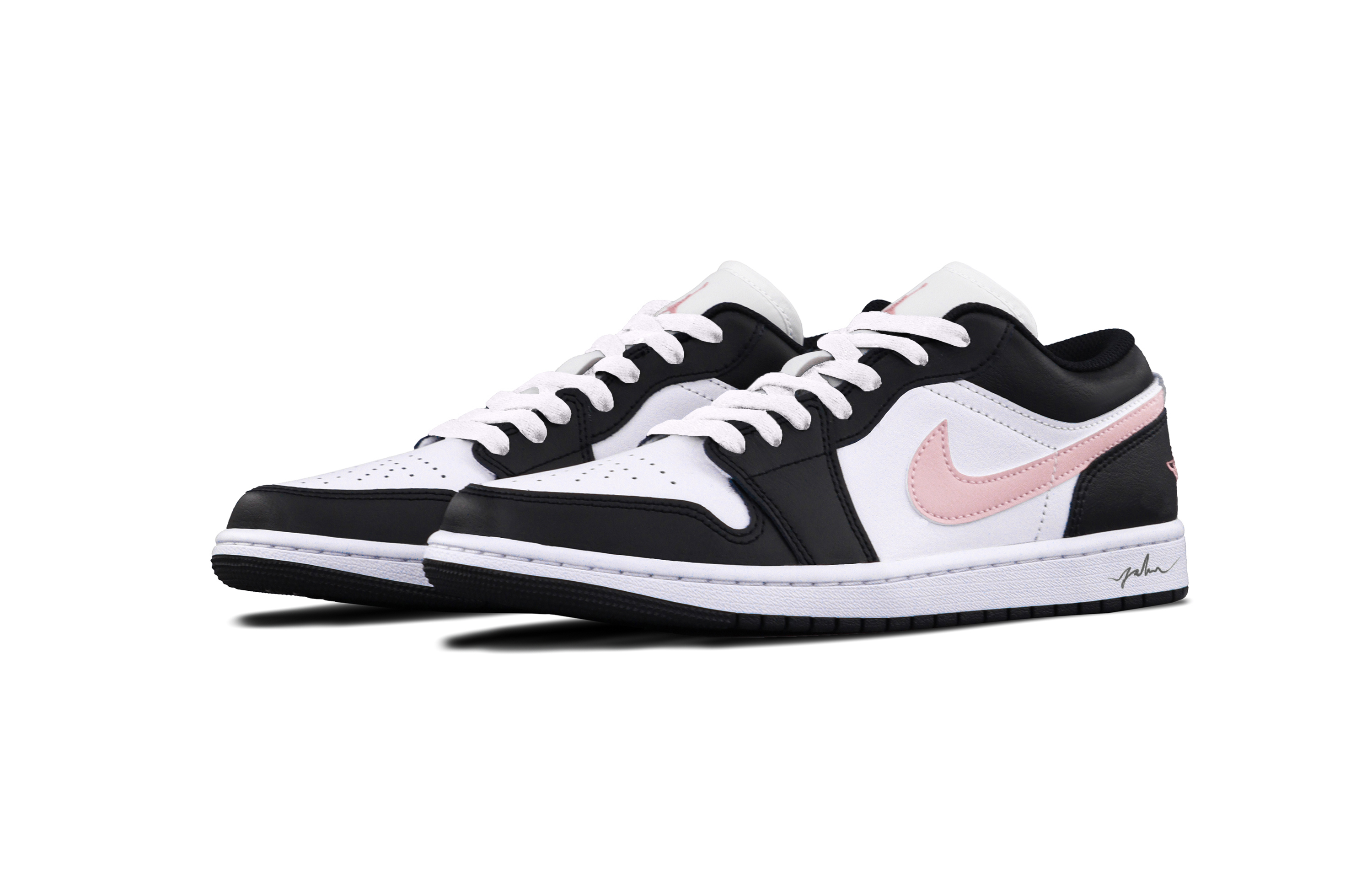Jordan Air Jordan 1 Black Pink Toes Cushioning, Wear Resistant Low top Vintage Basketball Shoes Unisex Pink