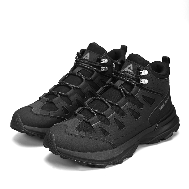 PEAK Cushioning Abrasion Resistant Slip Resistant High top Mountaineering Shoes Men’s All Black
