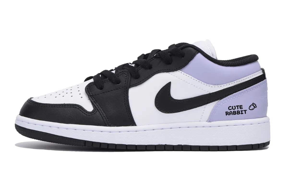 Jordan Air Jordan 1 Evening Song Noble Slip Resistant Low top Vintage Basketball Shoes Men's White Purple