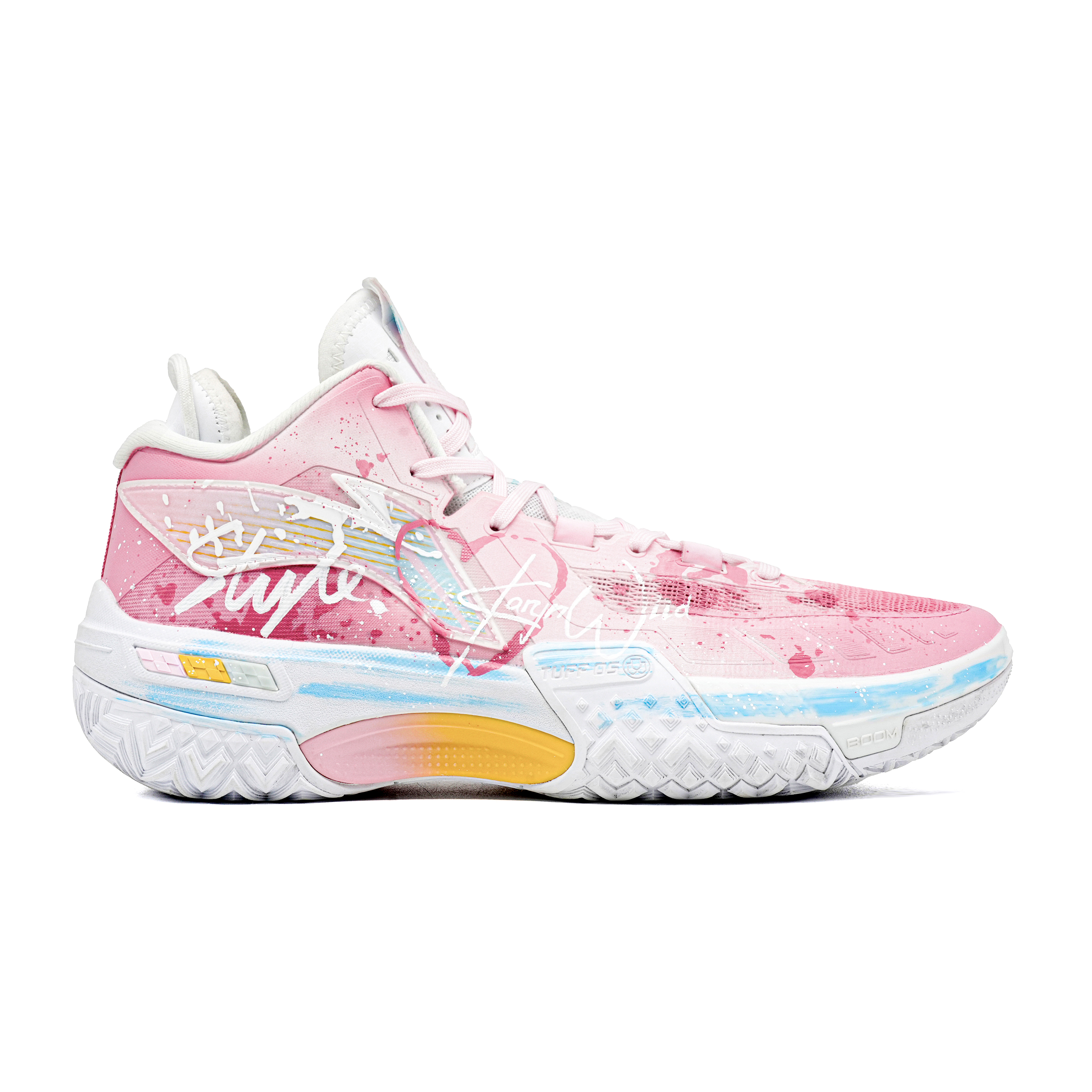 Li Ning Jie Ao Cushioning Slip Resistant Mid top Basketball Shoes Men’s Blue Pink
