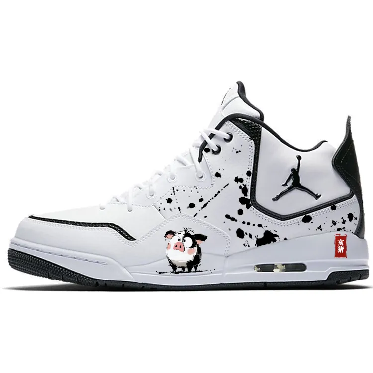 Jordan Courtside 23 Pig Slip Resistant Mid top Vintage Basketball Shoes Men's White Black