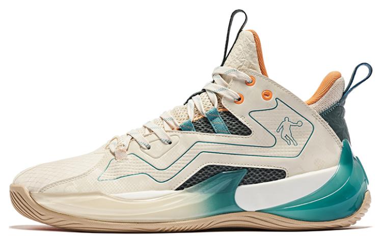 QIAODAN Textile, Synthetic Leather Cushioning Slip Resistant Abrasion Resistant Mid top Basketball Shoes Men’s