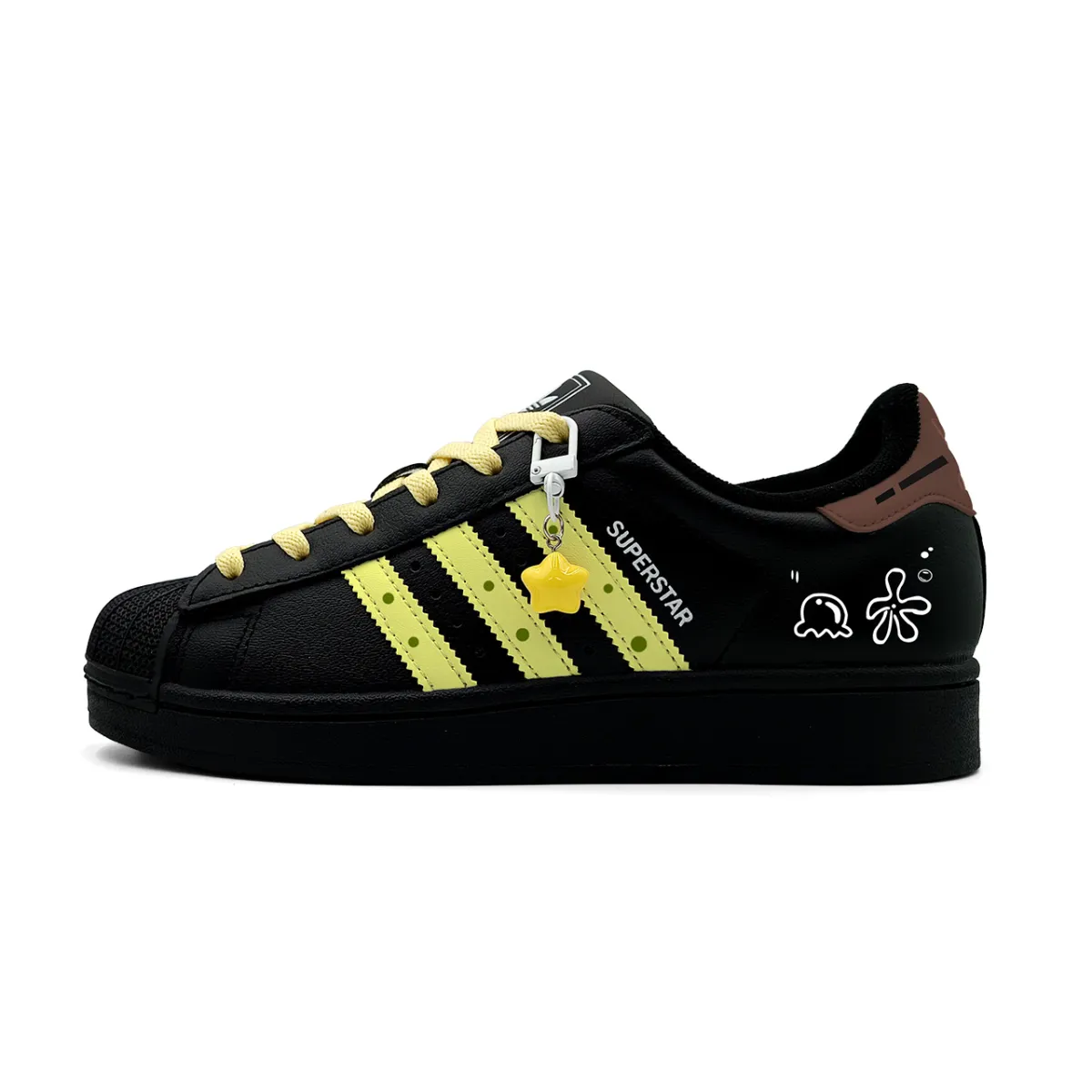 Adidas Originals Superstar 2 Abrasion Resistant Low top Skateboard Shoes Unisex Black Yellow