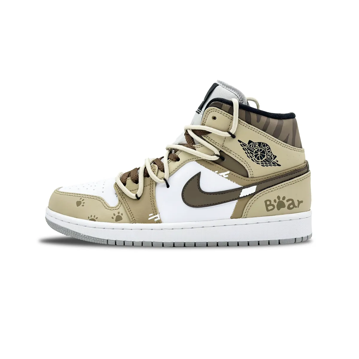 Jordan Air Jordan 1 Bear Fun Wander Slip Resistant Abrasion Resistant Mid top Vintage Basketball Shoes Men's Coffee