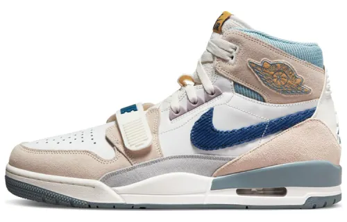 Jordan Legacy 312 fabric synthetic leather leather, simple and comfortable, shock-absorbing, non-slip, wear-resistant, breathable and wrapped, high-top retro basketball shoes, men's style, off-white blue
