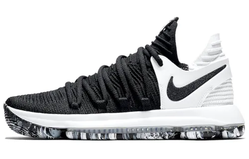Nike KD 10 'Black White'' round head lace shock absorbing rebound low top practical basketball shoes men and women black and white