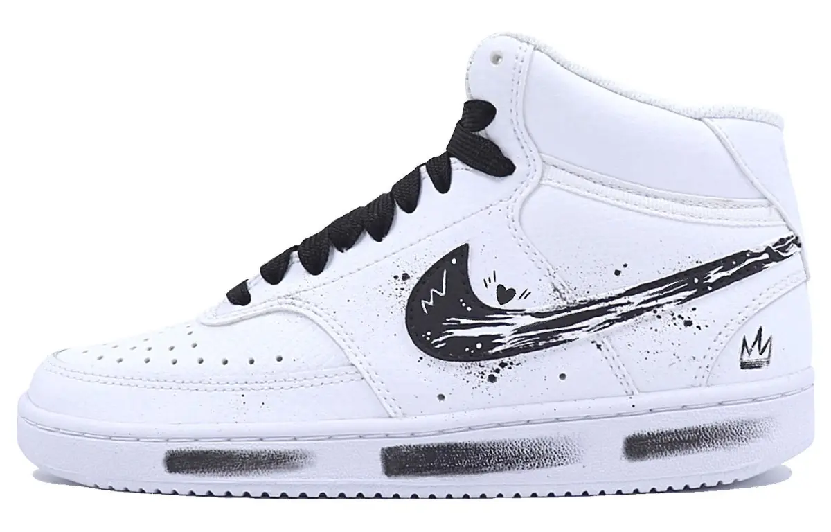 Nike Court Vision Mid top Skateboard Shoes Women's Black White