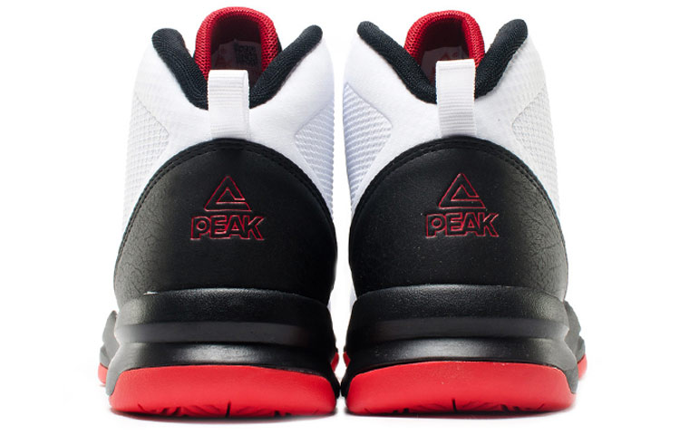 PEAK Fabric Cushioning Slip Resistant Abrasion Resistant Breathable Mid top Basketball Shoes Men’s White Red