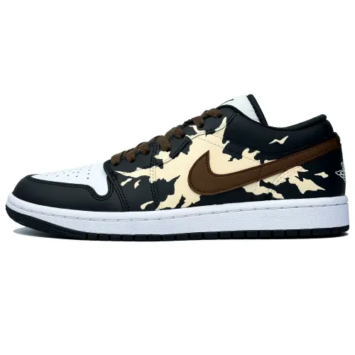 Jordan Air Jordan 1 Cushioning Slip Resistant Low top Vintage Basketball Shoes Men's Black Brown