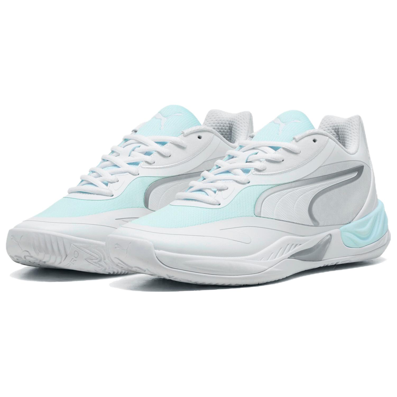 PUMA ALL PRO NITRO 2 Cushioning Low top Basketball Shoes Unisex White Aqua Blue
