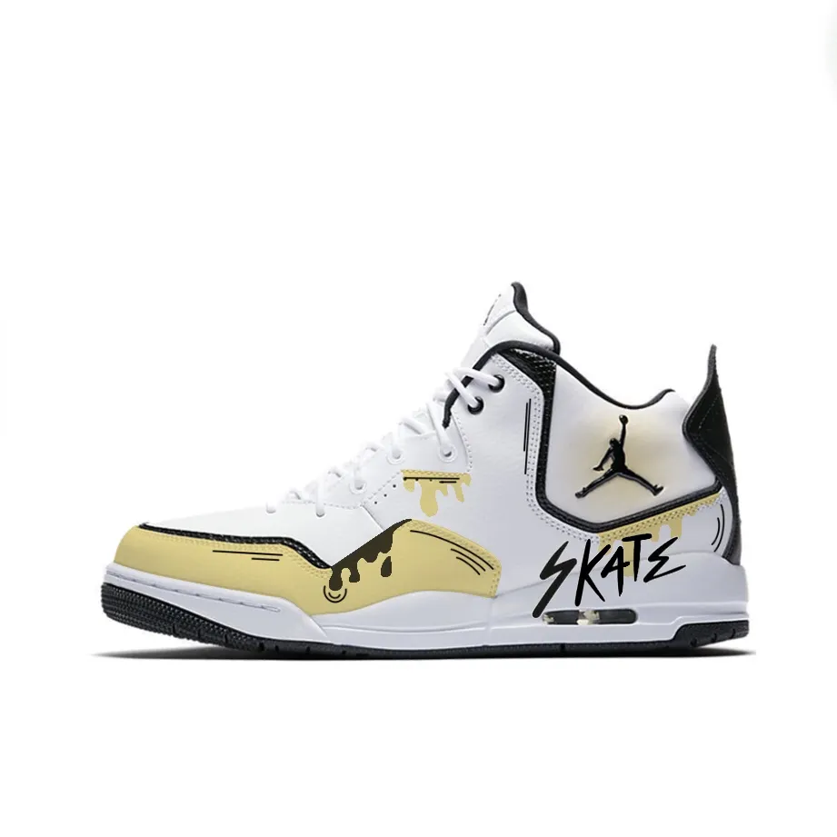 Jordan Courtside 23 Abrasion Resistant Mid top Vintage Basketball Shoes Unisex Yellow White