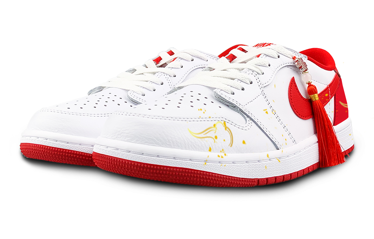 Jordan Air Jordan 1 Abrasion Resistant Low top Vintage Basketball Shoes Unisex White Red