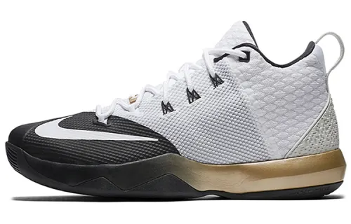 Nike Ambassador 9 Ambassador 9 Round Toe Lace Shock Absorbing Support Mid Top Practical Basketball Shoes Men's Black and White Gold