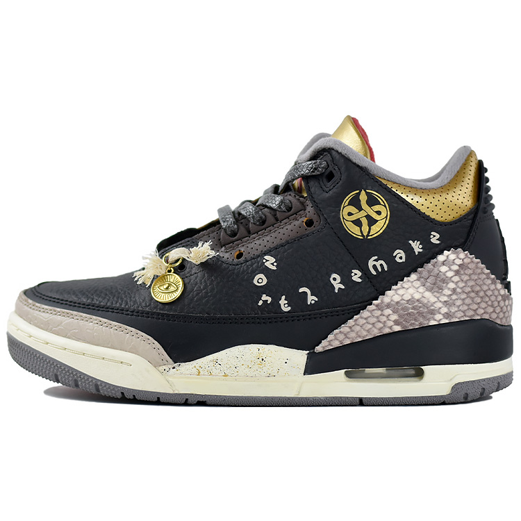 Jordan Air Jordan 3 Slip Resistant Abrasion Resistant Mid top Vintage Basketball Shoes Women’s Black Gold