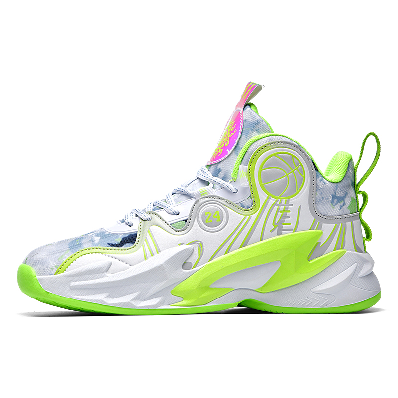 BIANSULONG Slip Resistant Abrasion Resistant High top Basketball Shoes Unisex White Light Green