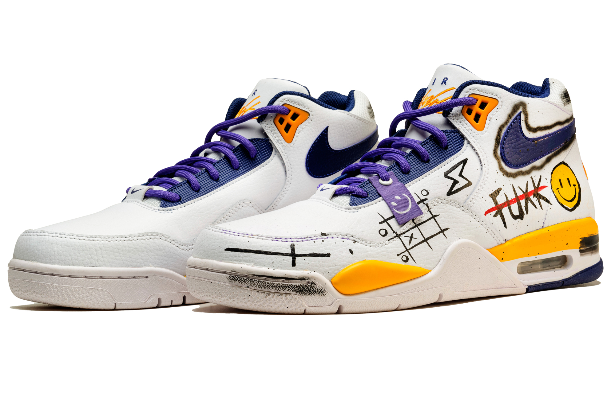 Nike Flight Legacy Mid top Vintage Basketball Shoes Men’s White Purple Yellow