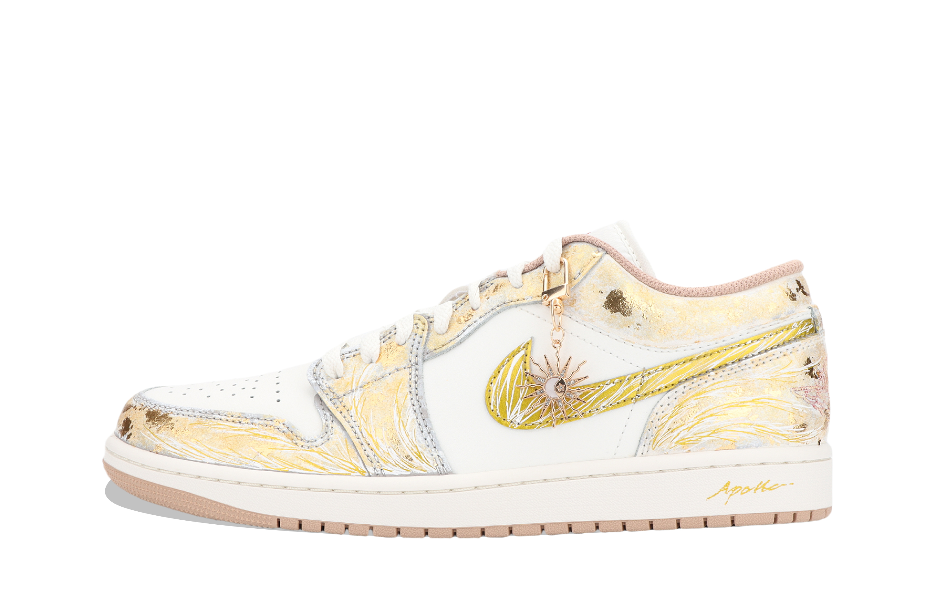 Jordan Air Jordan 1 Sun God Apollo 2.0 Cushioning, Wear Resistant Low top Vintage Basketball Shoes Unisex White Gold