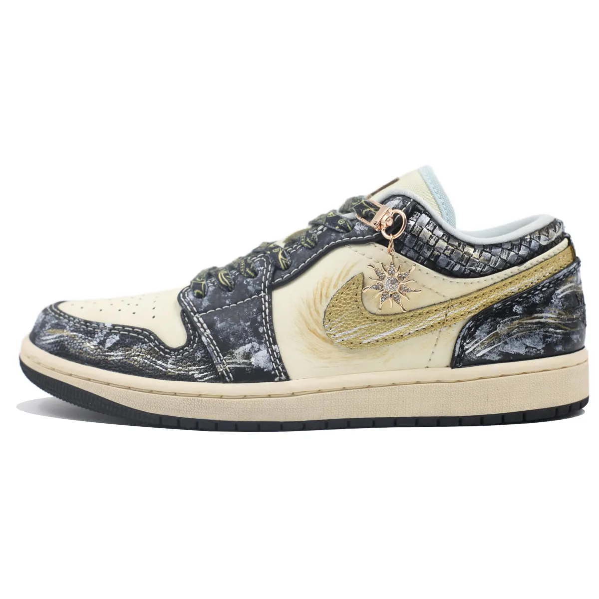 Jordan Air Jordan 1 Sun God Low top Vintage Basketball Shoes Men's Black Gold