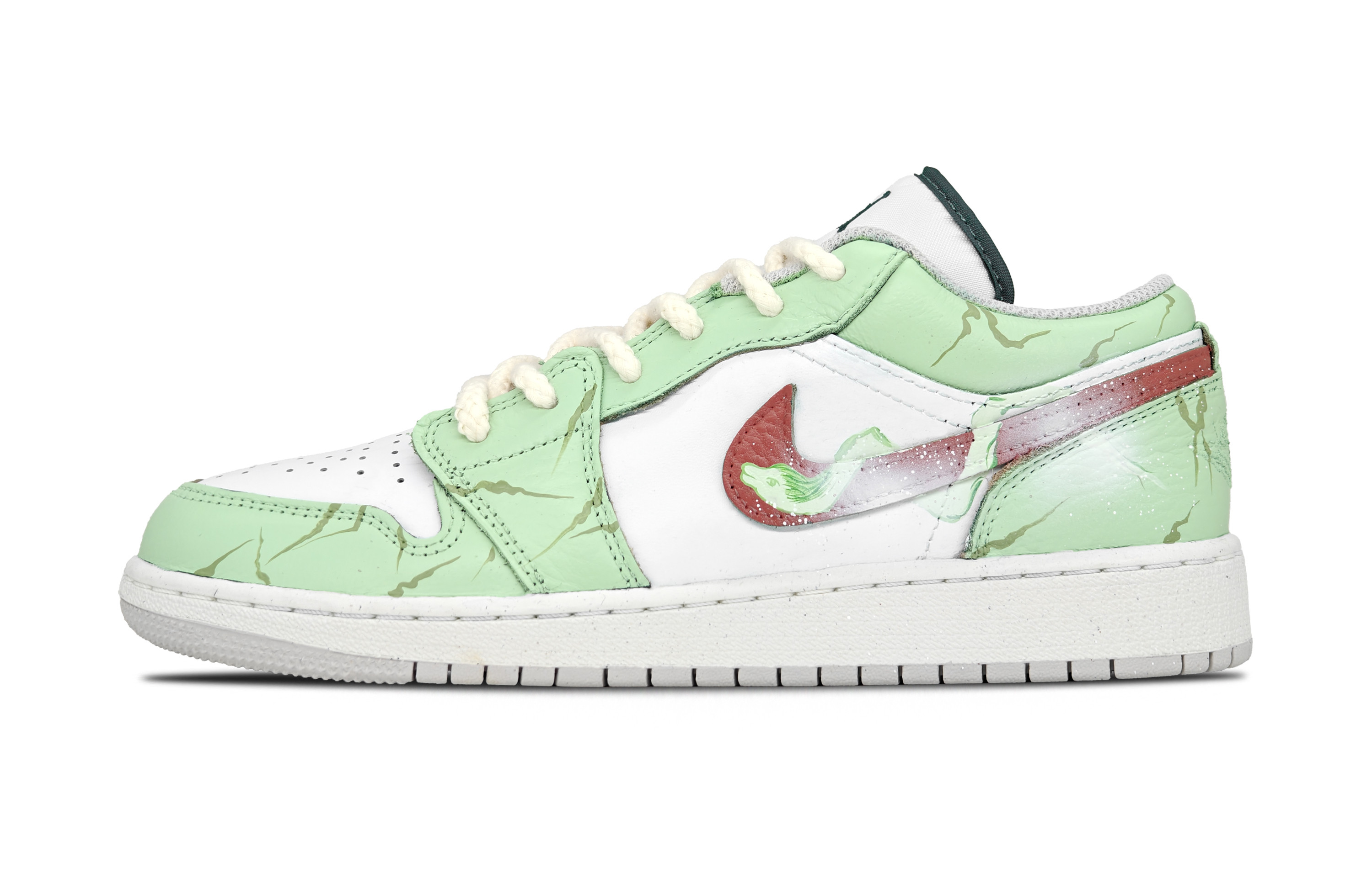 Jordan Air Jordan 1 Pine Shadow Cyan Abrasion Resistant Low top Vintage Basketball Shoes Men’s White Green
