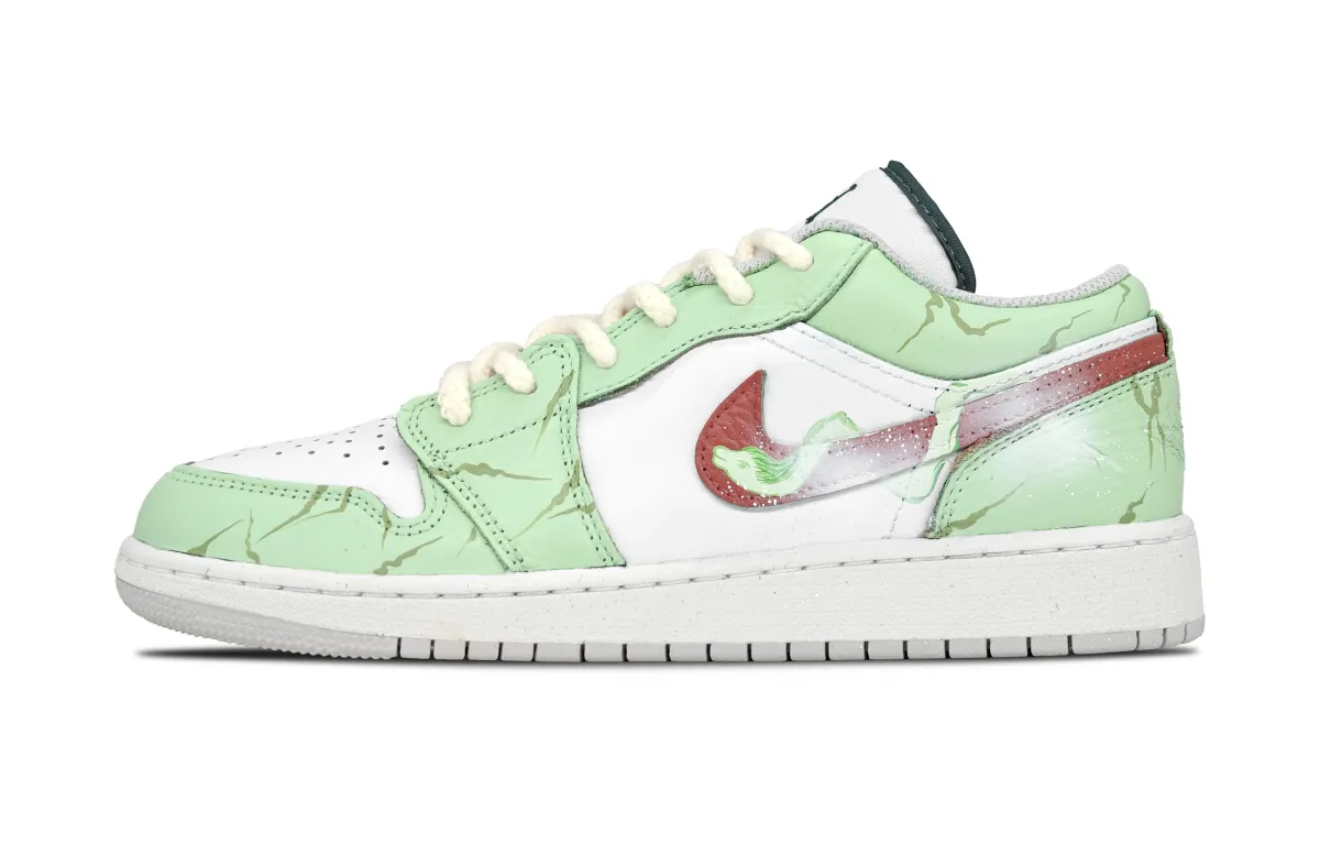 Jordan Air Jordan 1 Pine Shadow Cyan Abrasion Resistant Low top Vintage Basketball Shoes Men's White Green