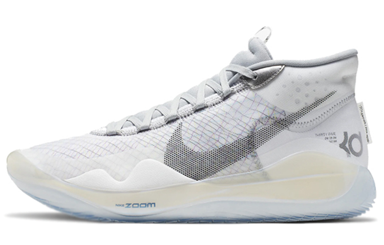 Nike KD 12 Zoom White Wolf Grey Durant Tai Chi Yin and Yang Zhongbang Practical basketball shoes Men and women Gray and white