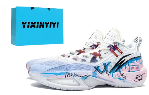 Li Ning Fission 9 Synthetic Leather Cushioning Slip Resistant Low top Basketball Shoes Men's Blue Pink
