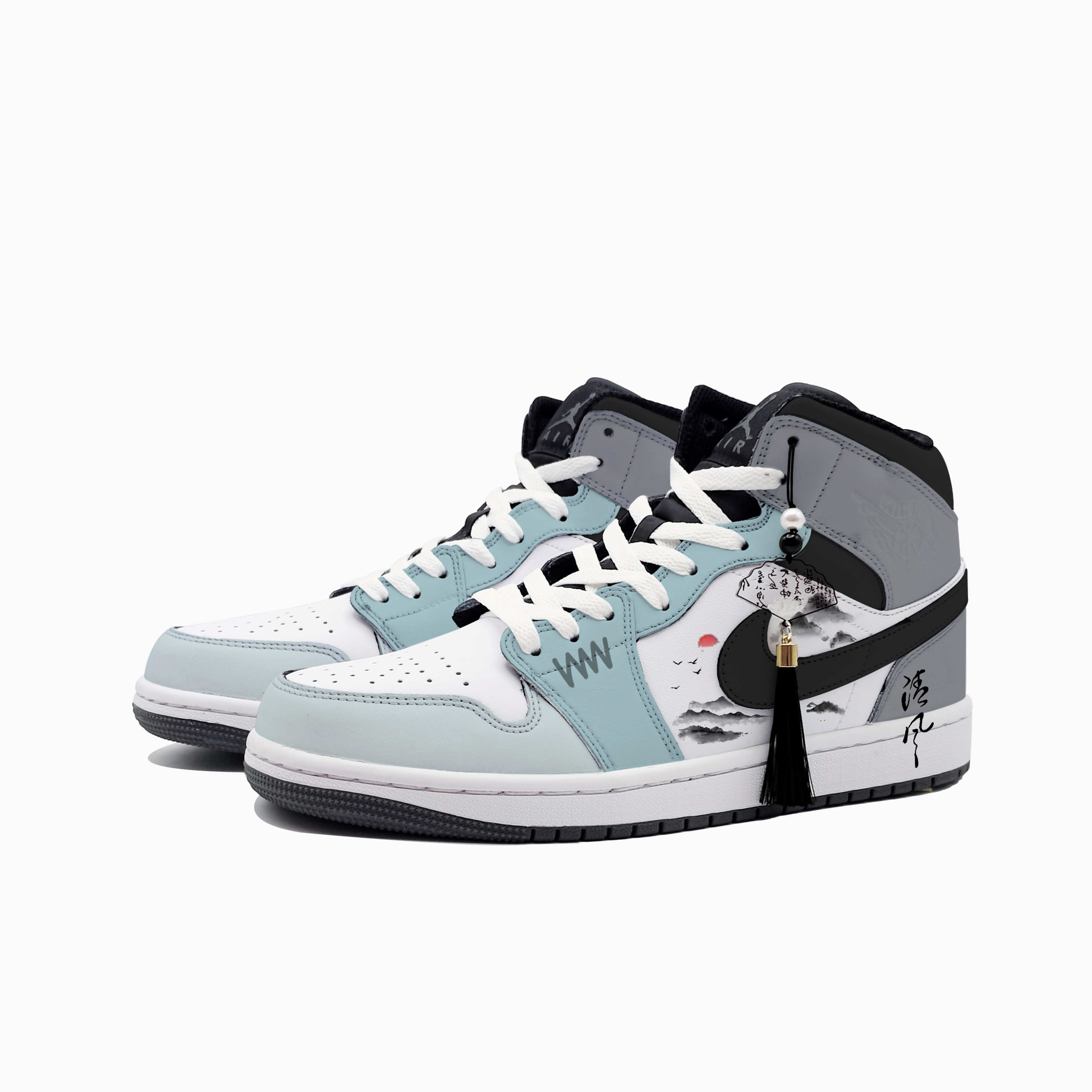 Jordan Air Jordan 1 Sloping Sunlight, Fading Breeze Abrasion Resistant Mid top Vintage Basketball Shoes Unisex Gray