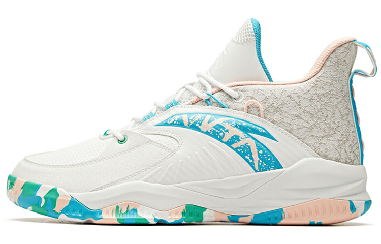 Anta Anta Lingji comfortable and versatile synthetic leather shock-absorbing, non-slip and wear-resistant mid-top A-shock basketball shoes men's white blue