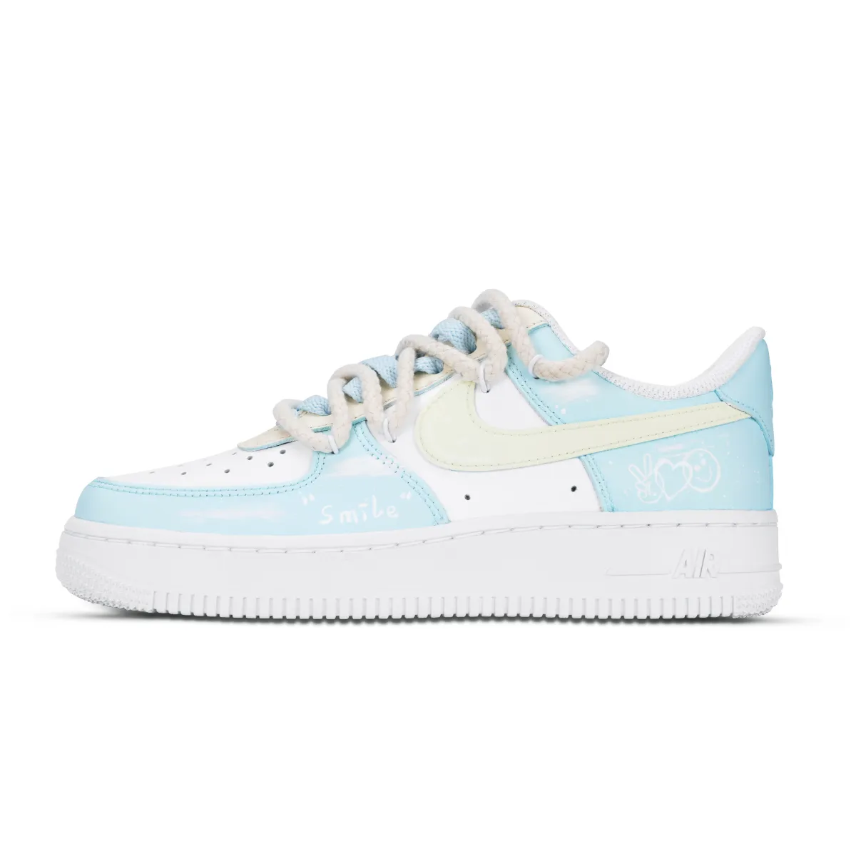 Nike Air Force 1 Smiles Abound Abrasion Resistant Low top Skateboard Shoes Women's Blue White Yellow