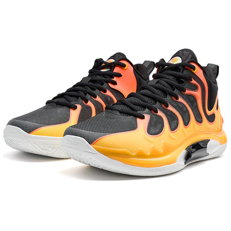 XTEP Slip Resistant Abrasion Resistant Mid top Basketball Shoes Men’s Orange Black